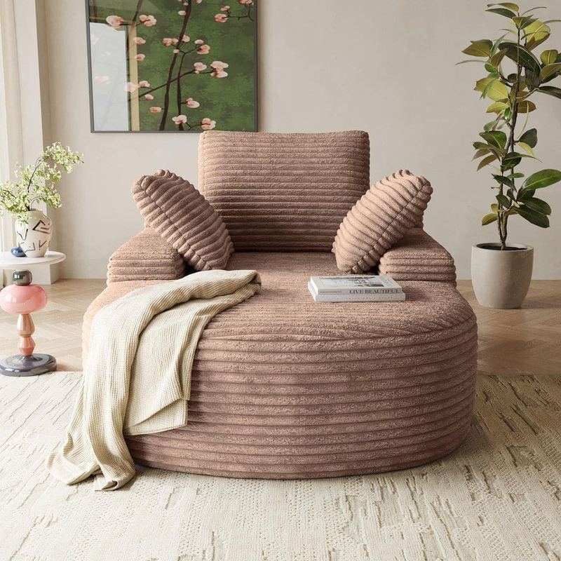 Magic Home - Boneless Couch, 49 in. Extra-Wide Square Arm Corduroy Rectangle Sectional Sofa Deep Seat with Removable Pillow in. Brown
