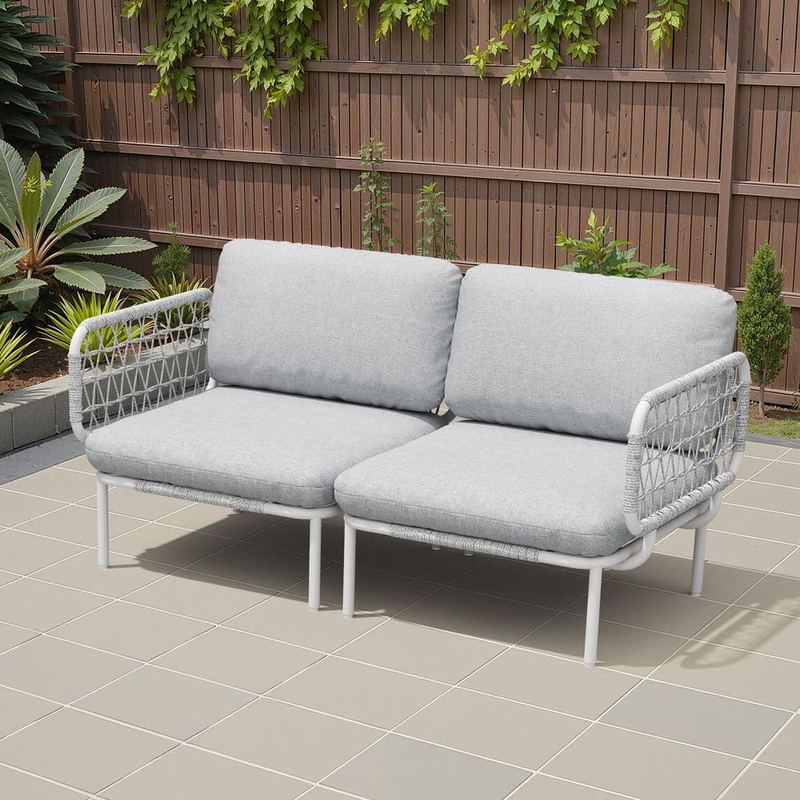 Crestlive Products - 2-Piece Rattan Aluminum Outdoor Sectional Set with Light Gray Cushions