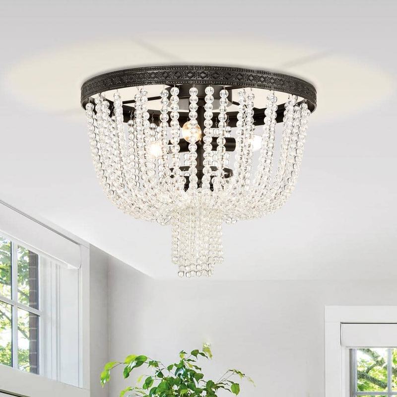 Edvivi - Helena 16 in. 3-Light Black Glam Flush Mount with Crystal Strands