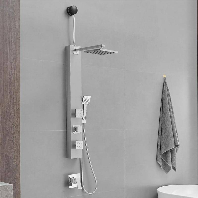 BWE - 2-Jet Shower Tower Shower Panel System with Adjustable Square Raninfall Shower Head Hand Shower Wand in Polished Chrome
