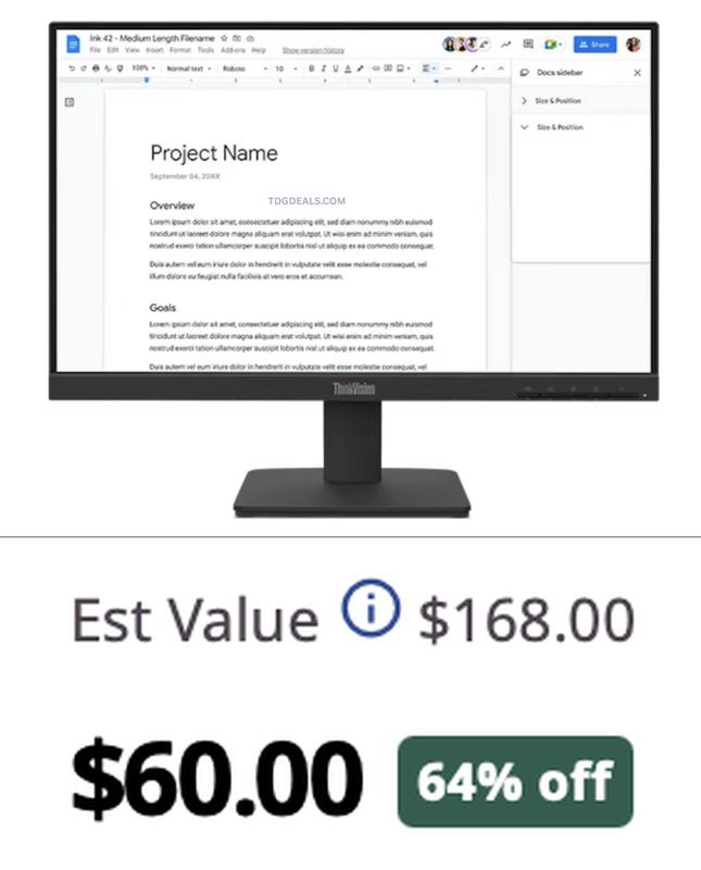 64% OFF LENOVO IPS FHD MONITOR NOW $60