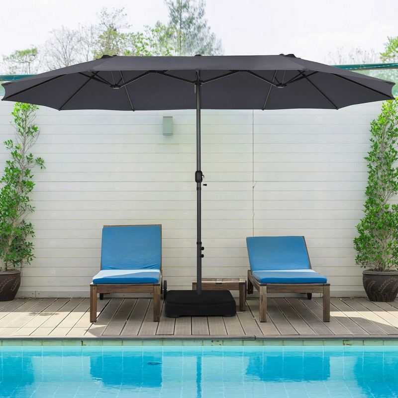 Gymax - 15 ft Double-Sided Patio Umbrella Market Twin Umbrella w/ Enhanced Base Grey - Gray