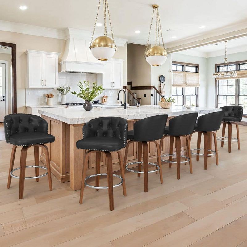 OrangeOne - Wei 35 in.  Height Black Faux Leather Counter Height Solid Wood Leg Swivel Bar stool (Set of 6)