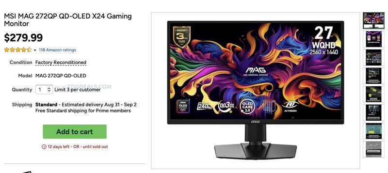 $279.99 MSI 27-IN QD-OLED GAMING MONITOR (REFURBISHED)
