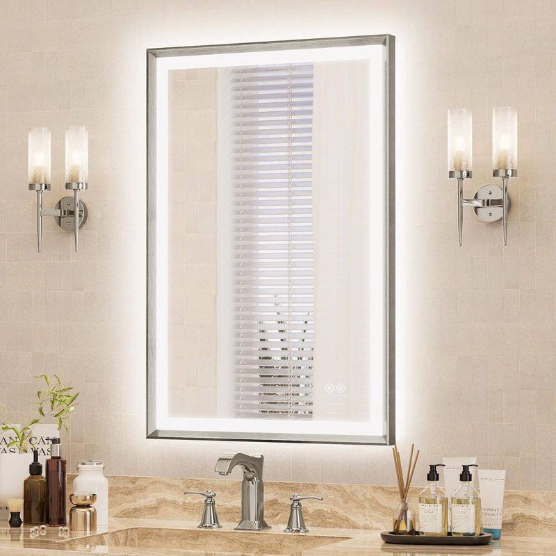 ACEGOSES - 24 in. W x 36 in. H Dimmable LED Anti-Fog Modern Aluminum Bathroom Vanity Mirror with Memory Function, Brushed Nickel