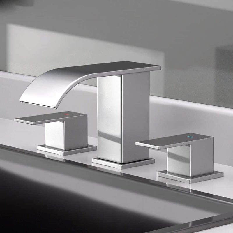 INSTER - Curve Waterfall 8 in.Widespread 2-Handle Bathroom Faucet 3-Hole Bath Sink Faucet with Pop-Up Drain in Brushed Nickel