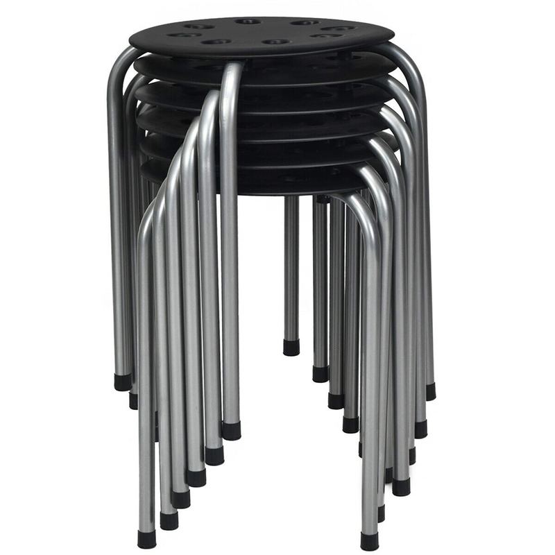 Costway - Set of 6 Portable Plastic Stack Stools Backless Classroom Seating - Black,Gray