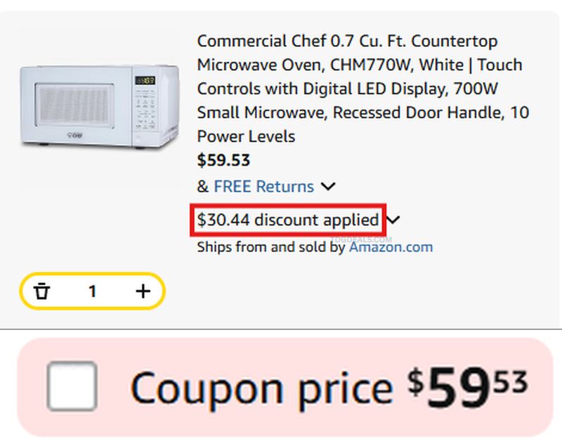 COMMERCIAL CHEF MICROWAVE $59.53