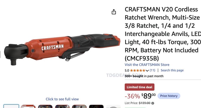 $139 CRAFTSMAN V20 CORDLESS RATCHET NOW $89