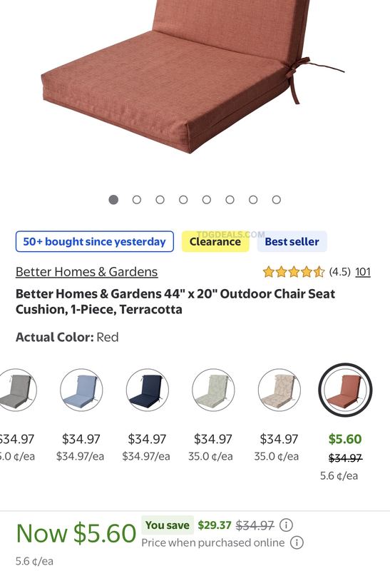$5.60 OUTDOOR CHAIR CUSHION