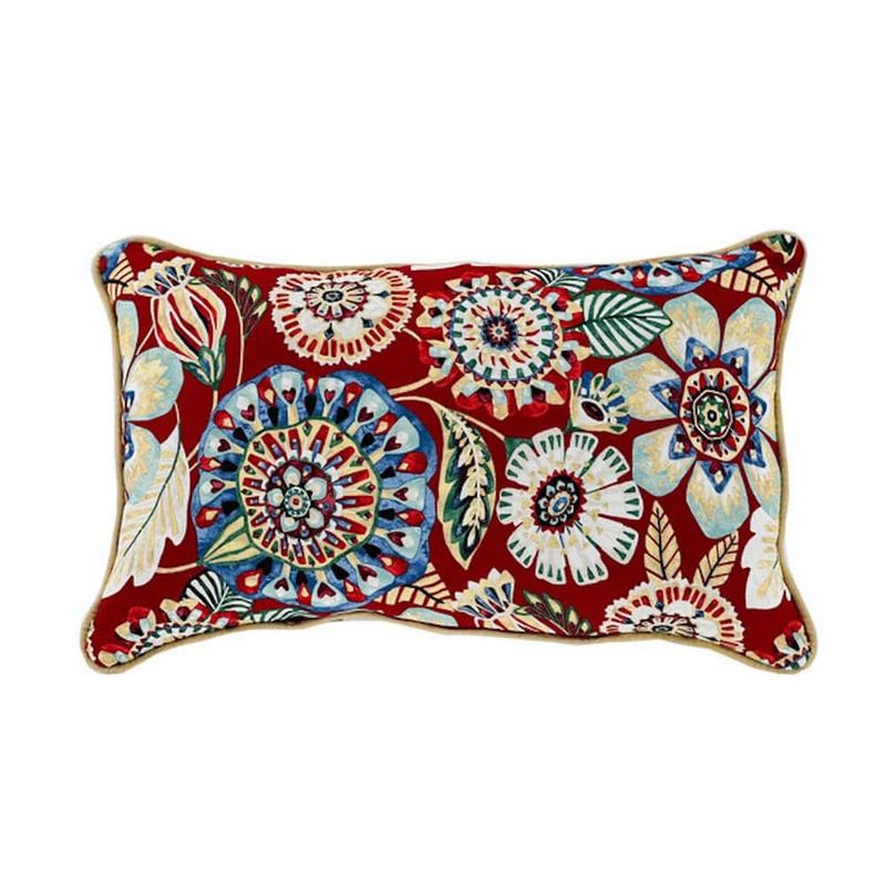 Hampton Bay - 20 in. x 12 in.  Outdoor Patio Lumbar Pillow in Red Floral
