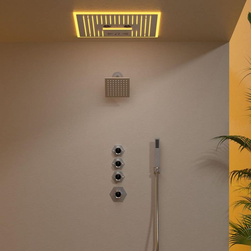 GRANDJOY - Wall Mount 12 in. and 12 in. 8-Spray Dual Fixed and Handheld Shower Head with Thermostatic 2.5 GPM in Brushed Nickel
