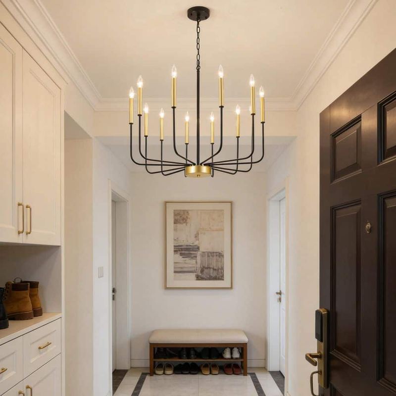 ADSENSTY - 12-Light 32 in. Black/Gold Dimmable Classic Farmhouse Rustic Candle Chandelier for Living Room with No Bulbs Included