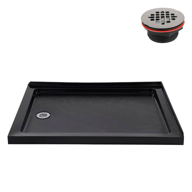 Streamline - 42 in. x 34 in. Corner Acrylic Shower Pan Base in Glossy Black with Left Drain Included
