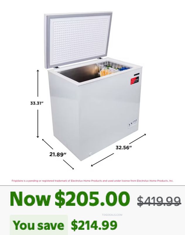 $419.99 FRIGIDAIRE 7.0 CU FT CHEST FREEZER FOR $205