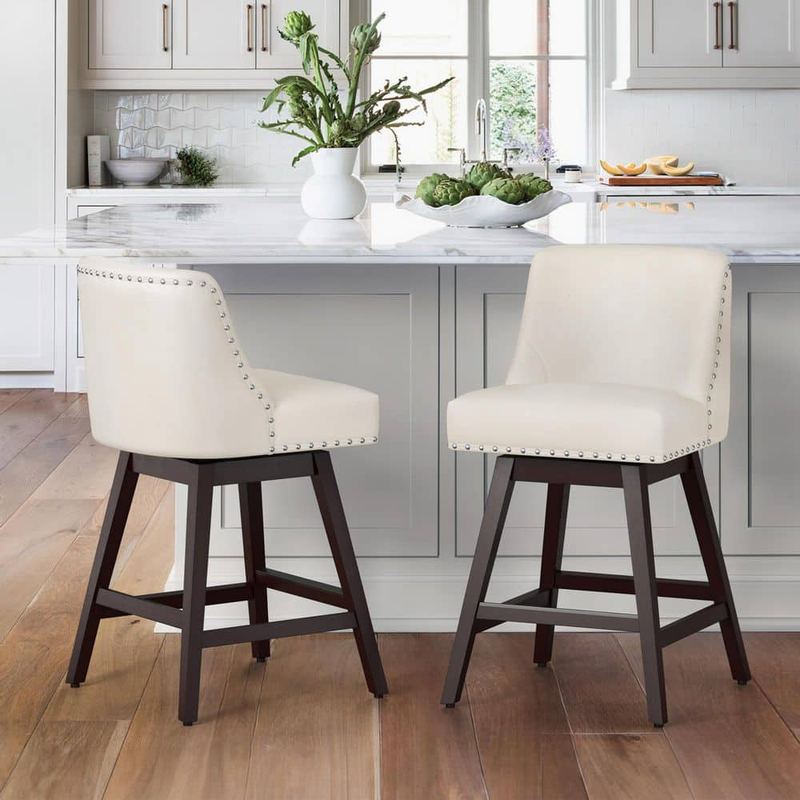 LUE BONA - ZY 37 in. H White High Back Wood Faux Leather Swivel Bar Stool With Upholstered Seat Set of 2