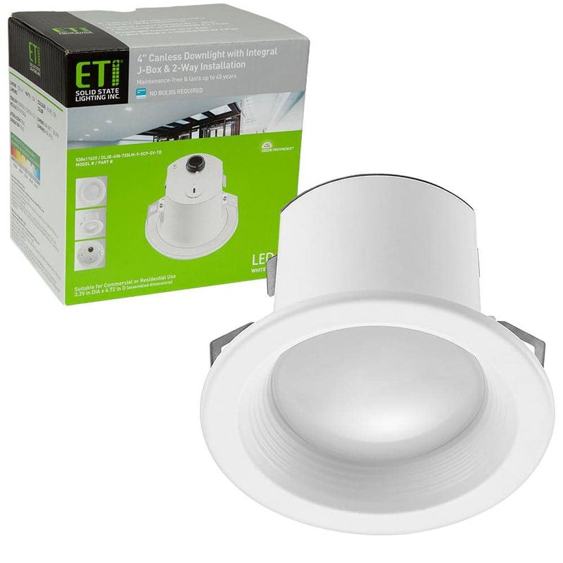 ETI LIGHTING - 24-pack 4 in. Canless Integrated Junction Box LED Recessed Light Trim 2-Way Mounting 650 Lumens Adjustable CCT