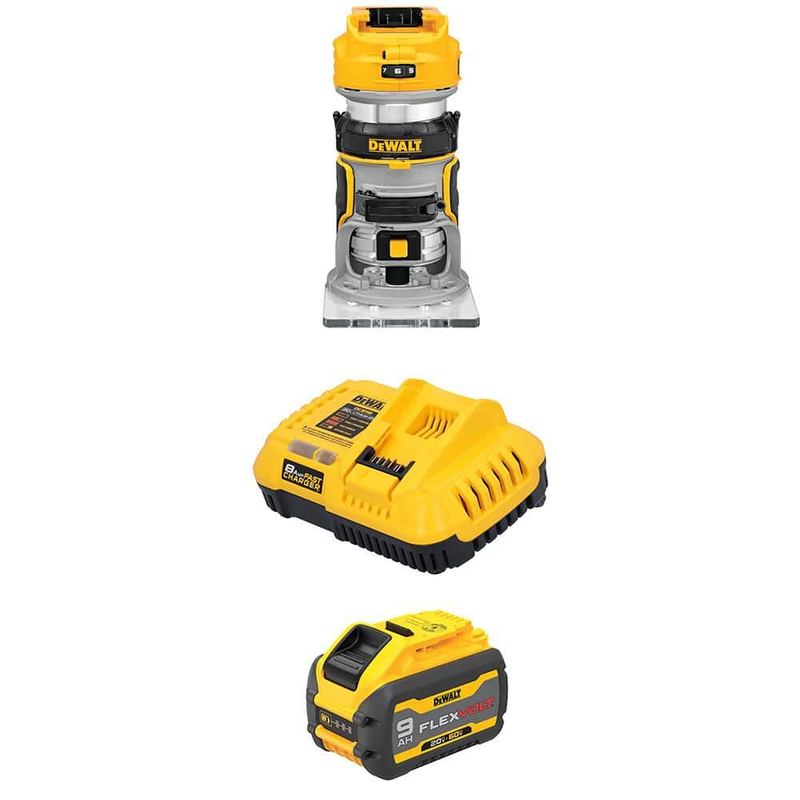 DEWALT - 20V MAX XR Lithium-Ion Cordless Brushless Fixed Base Compact Router with 20V/60V MAX flexvolt 9. 0Ah Battery and Charger