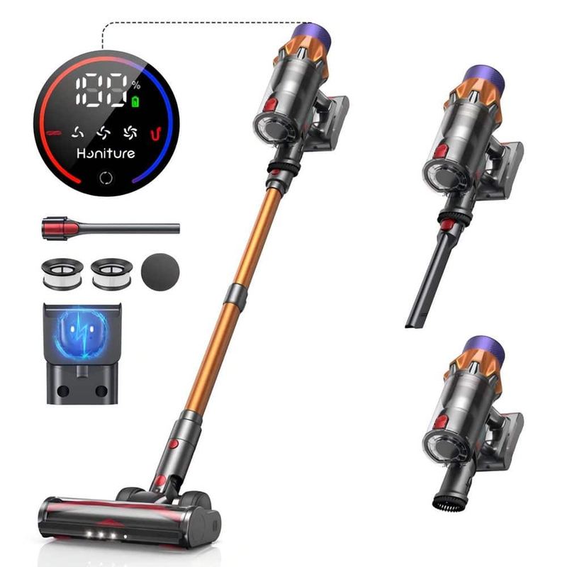 Honiture - Bagless Corded Stick Vacuum with HEPA Filter, 45 kPa Suction, Max to 60 Mins Runtime Battery, 1.5 L