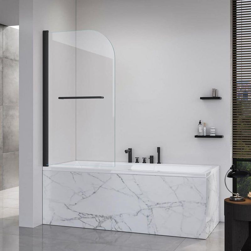 Liviza - 31 in. W x 55 in. H Pivot Shower Tub Door in Matte Black with 1/4 in. (6mm) Thick SGCC Tempered Clear Glass