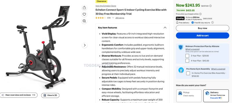 $244 Echelon Connect Sport-S Indoor Cycling Bike