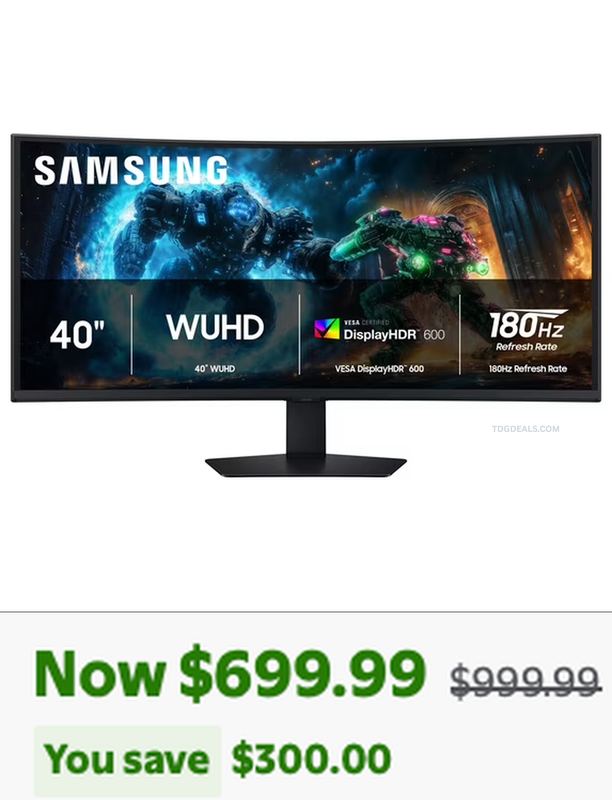 $999.99 SAMSUNG 40" ODYSSEY G7 CURVED GAMING MONITOR FOR $699.99
