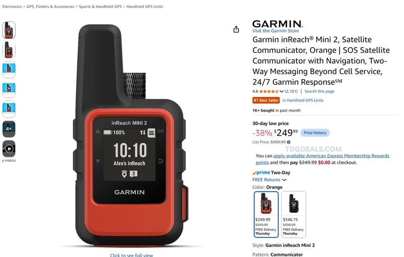 GARMIN INREACH MINI 2 SATELLITE COMMUNICATOR — $249.99