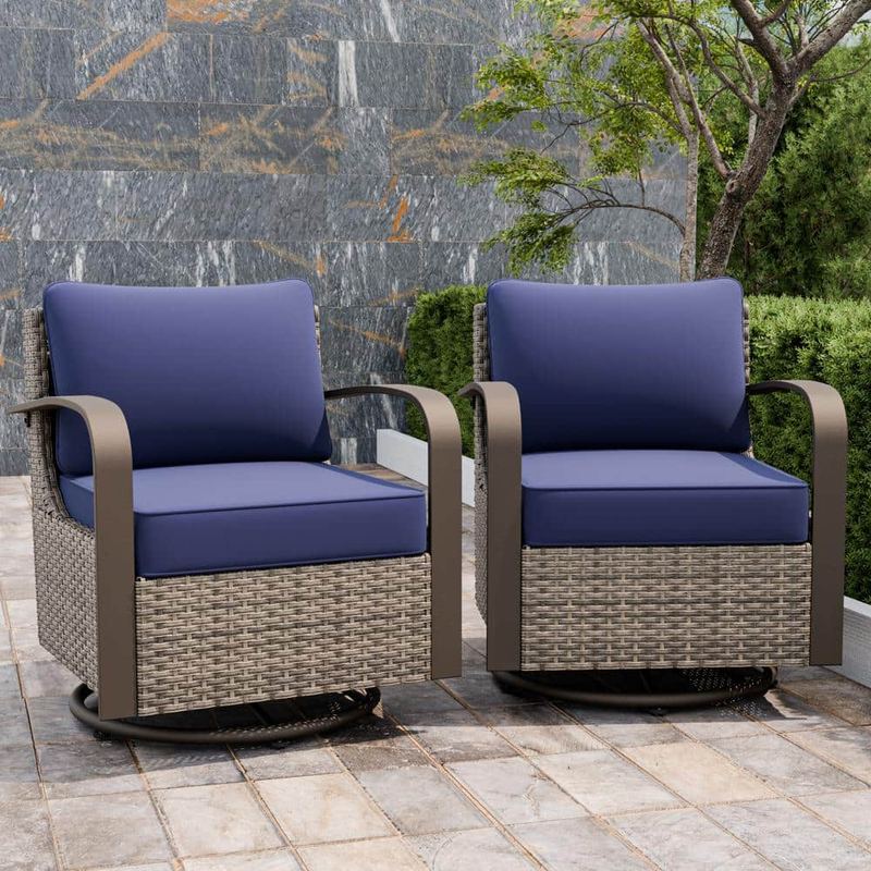 EAGLE PEAK - Outdoor Swivel Wicker Outdoor Rocking Chair with Blue Cushion (Set 2-Pack)