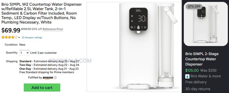 BRIO WATER DISPENSER DEAL
