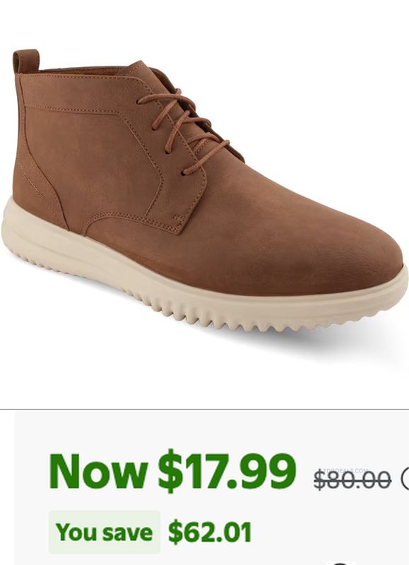 $80 SOFT STAGS MEN'S CHUKKA BOOTS FOR $17.99