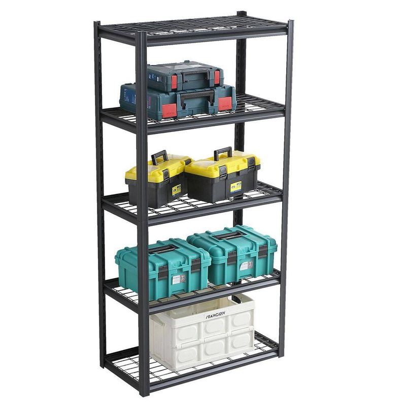 Huluwat - 5 Tiers Steel Heavy Duty Adjustable Garage Storage Shelving Unit in Black (35.4 in. W x 72 in. H x 17.7 in. D), Wire