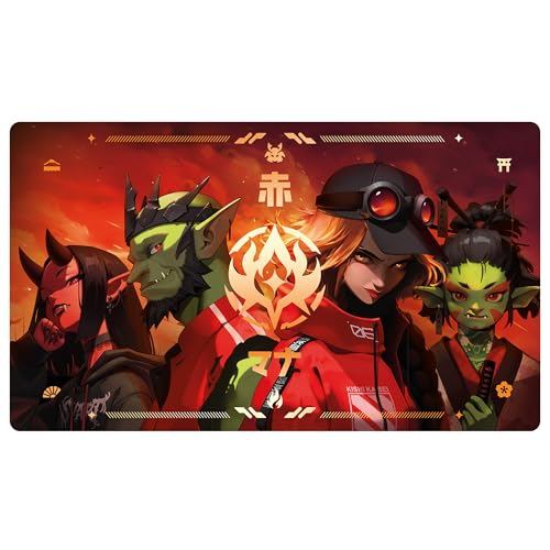 Alfies! Gold Foil Accents Playmat | Clan Pyre | Human Art | Perfect Trading Card Gift | Compatible with Magic | MTG playmat