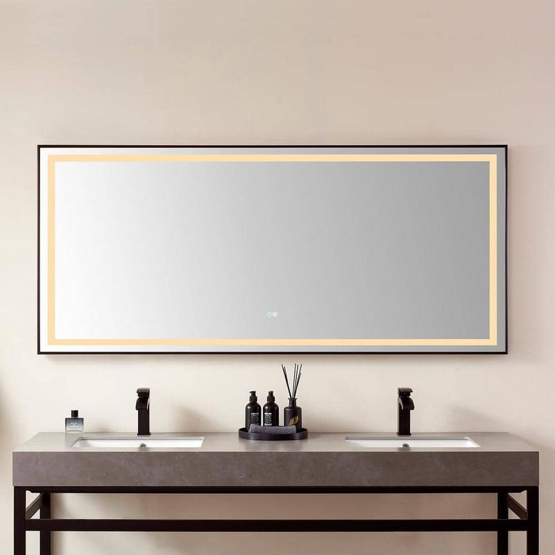 ROSWELL - Teruel 72 in. W x 32 in. H Large Rectangular Aluminum Framed LED Wall Bathroom Vanity Mirror in Matte Black