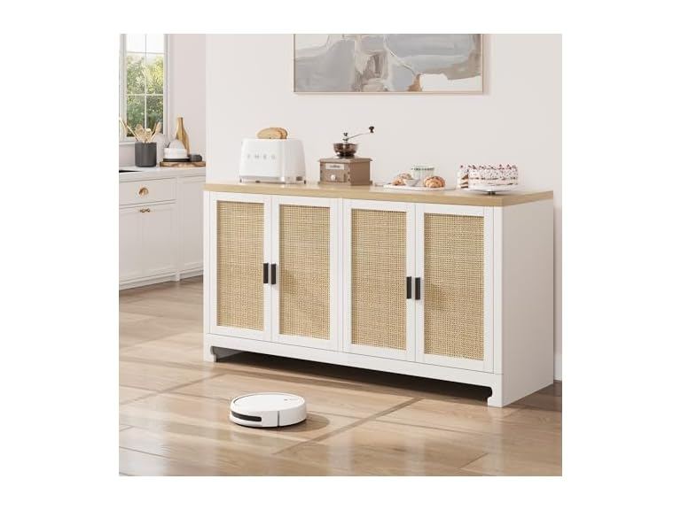 IDEALHOUSE 61" Rattan Cabinet, 4 Doors