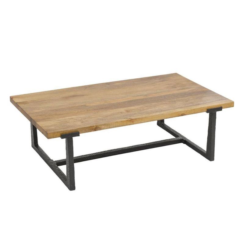 THE URBAN PORT - Marlon 48 in. Natural Brown Rectangle Wood Coffee Table with Handmade Aluminum Cast Black Frame