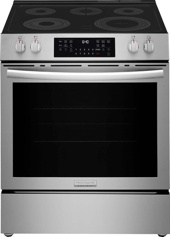 Frigidaire - Gallery 30 in. Wide 5 elements 5.3 Cu. Ft. Slide-In Electric Total Convection Range with Air Fry and Steam Clean - Stainless Steel