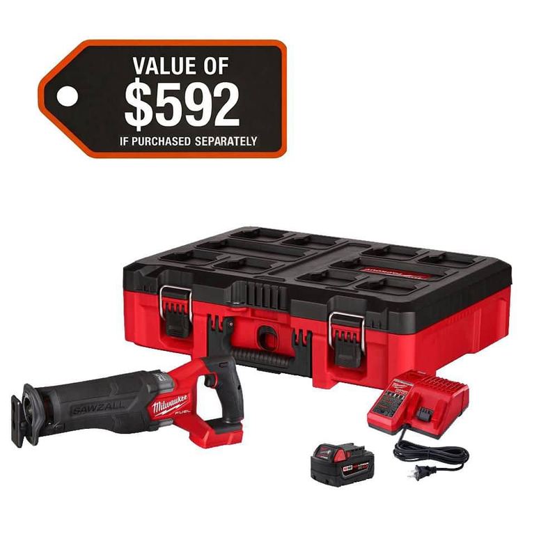 Milwaukee - M18 FUEL18V Lithium-Ion Brushless Cordless SAWZALL Reciprocating Saw with PACKOUT Tool-Box, (1) 5.0 Battery, and Charger