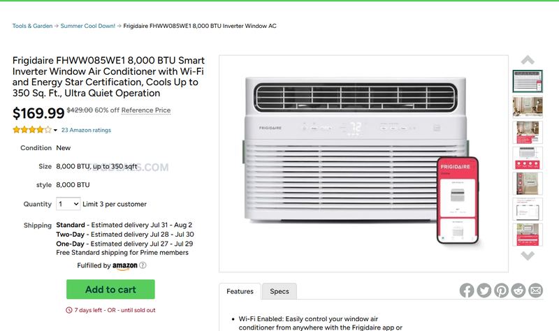 FRIGIDAIRE 8,000 BTU WINDOW AC — $169.99