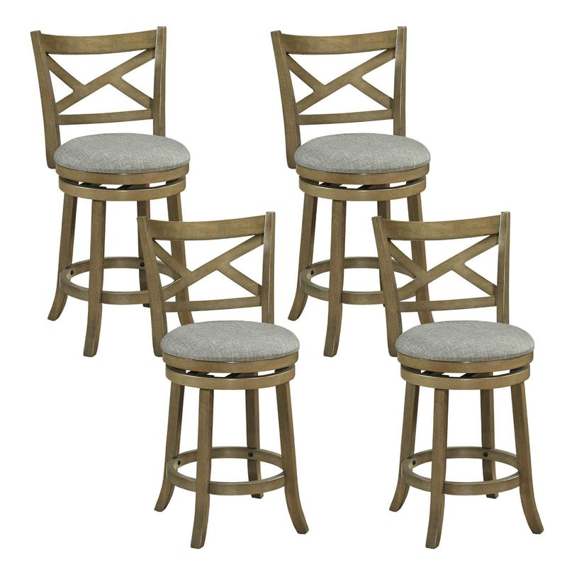 Costway - Swivel Bar Stools Set of 4 Counter Height Chairs with Hollow Back Soft-padded Seat - Gray