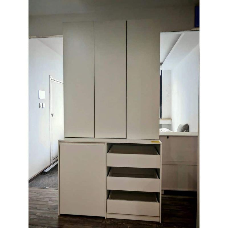 Homsee - White Wood 47.2 in. Bedroom Armoire with 3-Drawers, Cabinet, and Push Open Doors