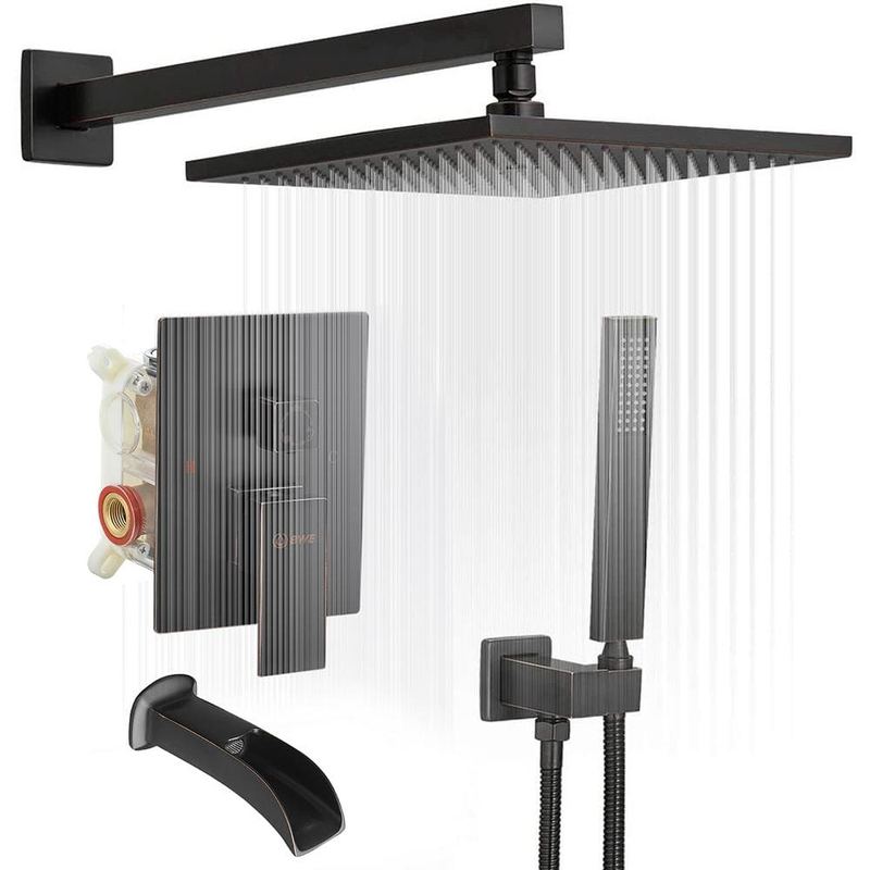 BWE - Single Handle 3-Spray Patterns 12 in. Tub and Shower Faucet 2.5 GPM in. Oil Rubbed Bronze (Valve Included)