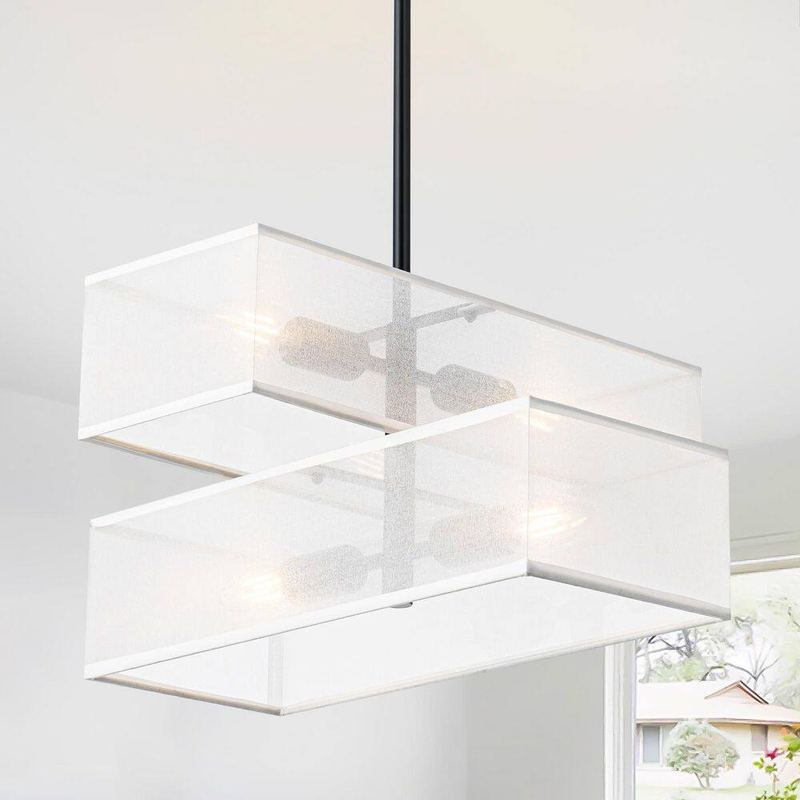 ZSMIHDOH - 4-Light Modern Farmhouse White Fabric Drum Chandelier for Kitchen Island with no bulbs included