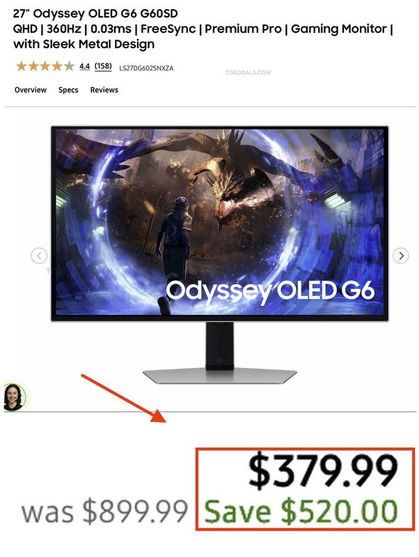 $899.99 SAMSUNG 27" ODYSSEY OLED G6 FOR $379.99 👀
