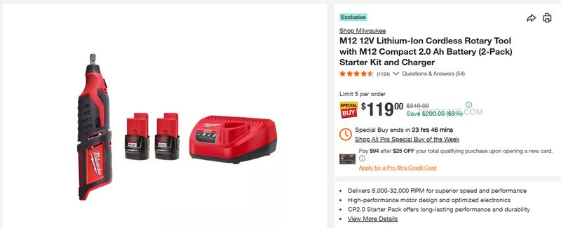 MILWAUKEE M12 ROTARY TOOL KIT — $119