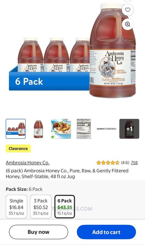 6 JUGS of Ambrosia Raw & Gently Filtered Honey (48 oz each) are on clearance for just $43.51 at Walmart!