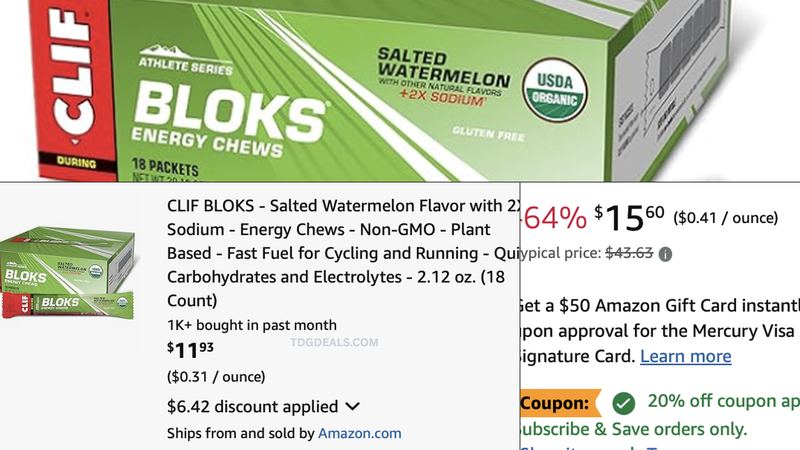$11 FOR 18CT BOX OF CLIF BLOKS