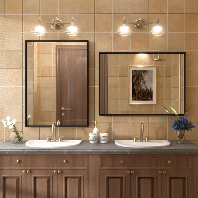 Apmir - 2 Pieces 22 in. W x 30 in. H Rectangular Aluminum Alloy Framed and Tempered Glass Wall Bathroom Vanity Mirror in Black