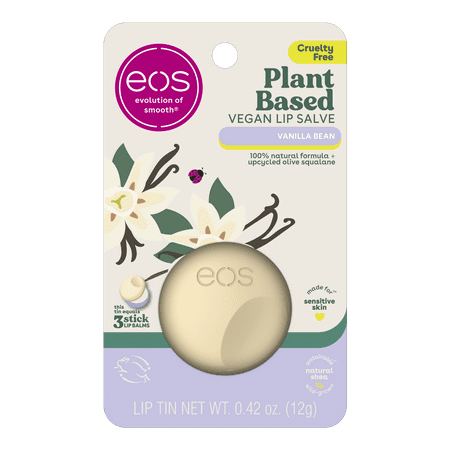 eos Plant-Based Vegan Lip Salve- Vanilla Bean, 100% Natural, 0.42 oz, Pack of 1