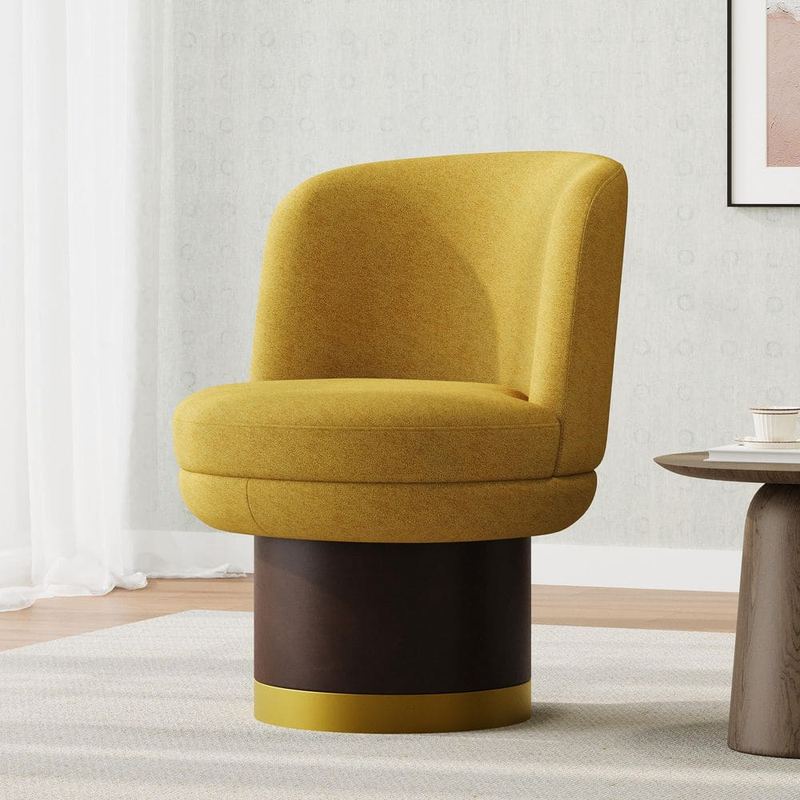 CHRISTOPHER KNIGHT HOME - Falric Modern Yellow Chenille Upholstered Round Barrel Swivel Accent Side Chair