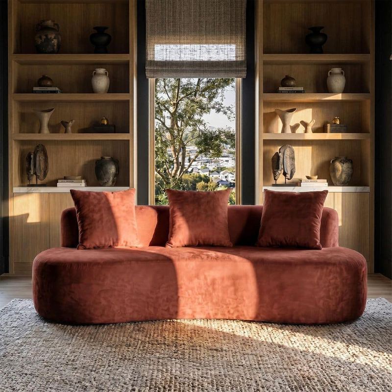 Homsee - 86 in. Solid Fabric 2-Seater Deep Seating, Modern Design, Curved Loveseat in Burgundy For Living Room Seating